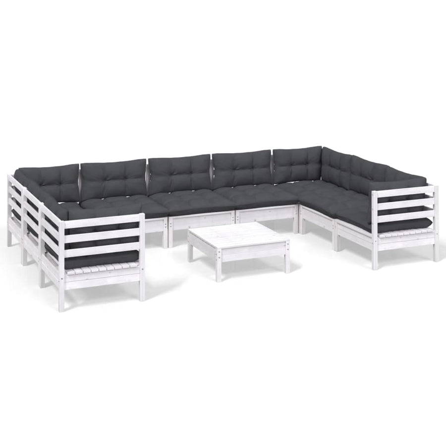 -Delige Loungeset Met Kussens Grenenhout Wit