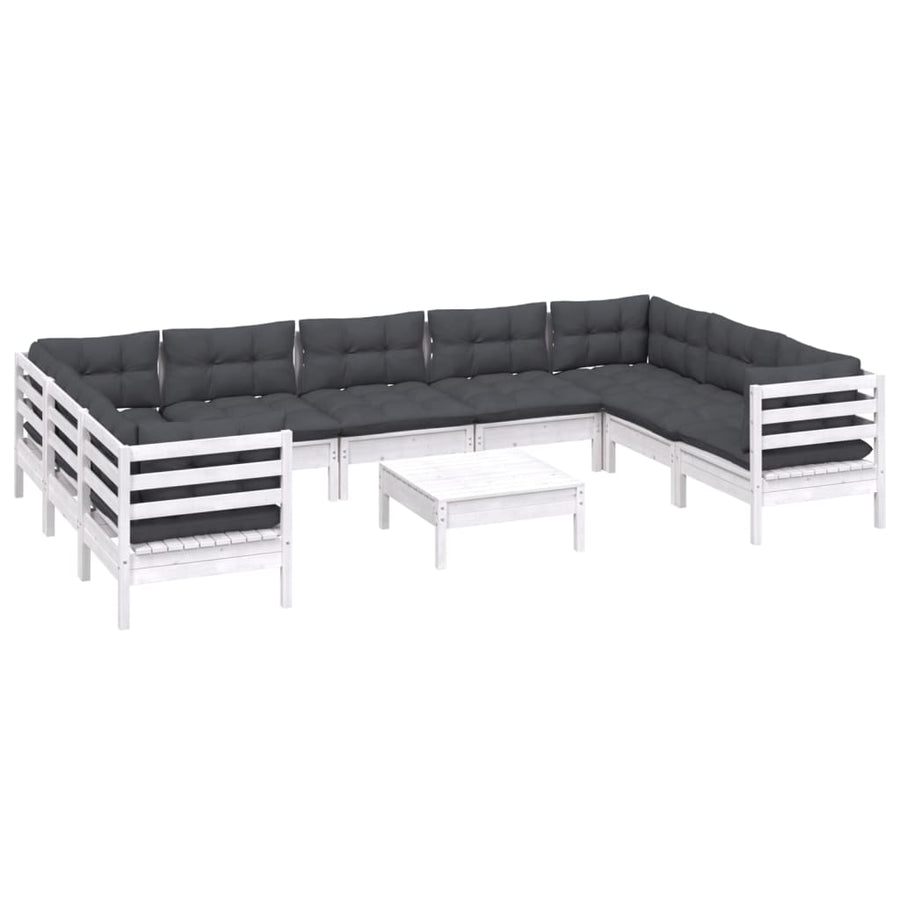 -Delige Loungeset Met Kussens Grenenhout Wit