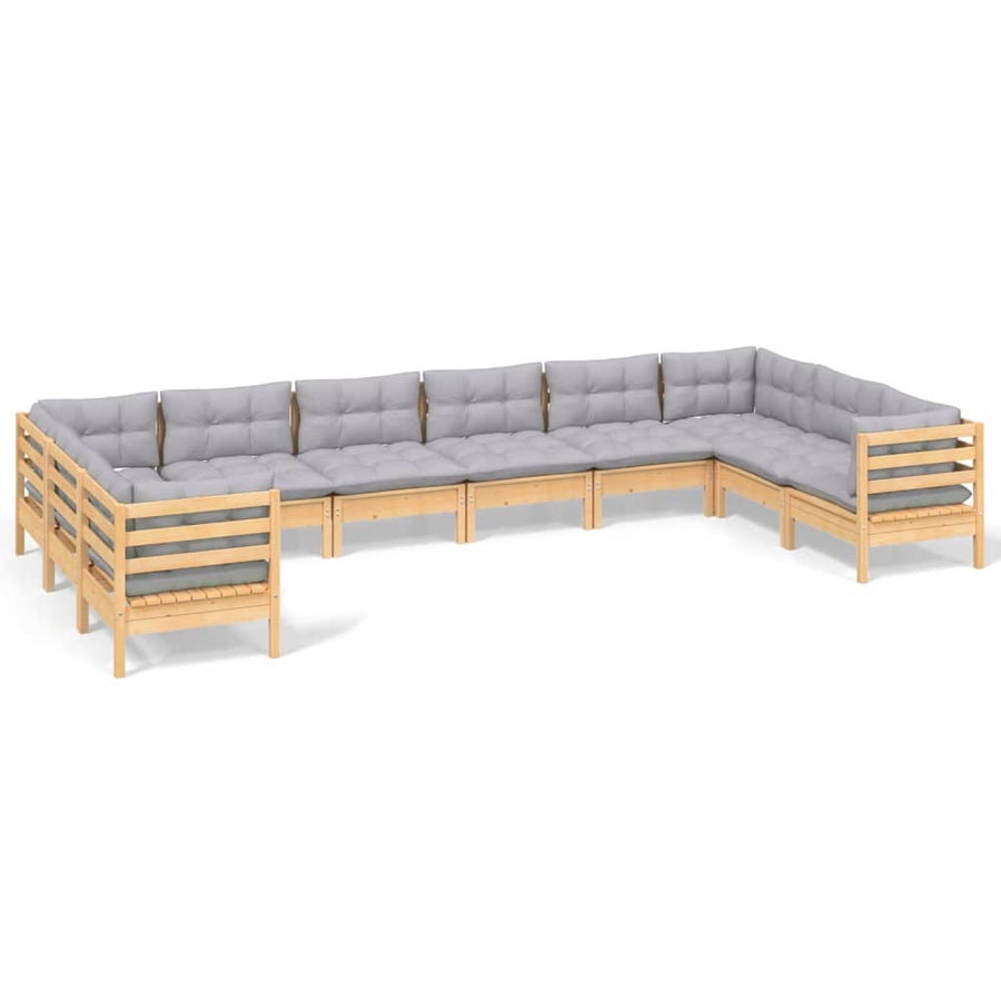 -Delige Loungeset Met Grijze Kussens Grenenhout Bruin en grijs