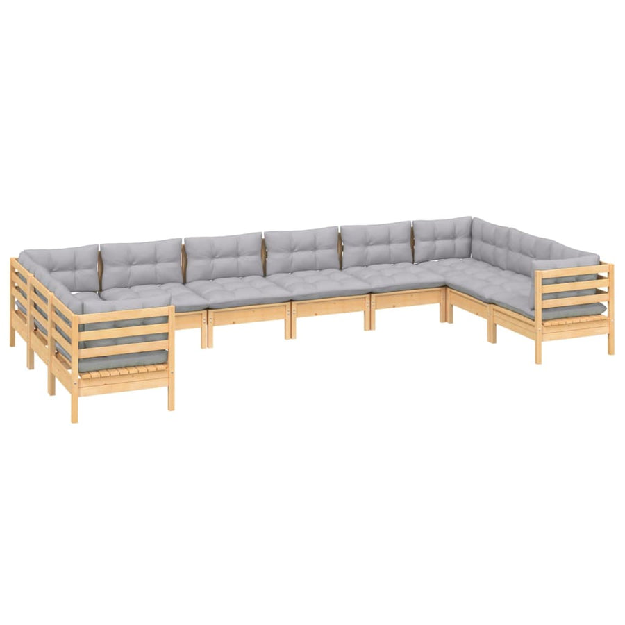 -Delige Loungeset Met Grijze Kussens Grenenhout Bruin en grijs