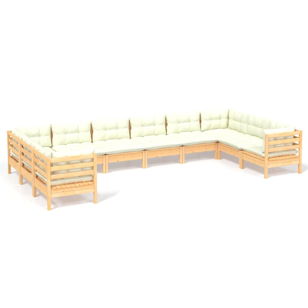 -Delige Loungeset Met Kleurige Kussens Grenenhout Bruin en crème