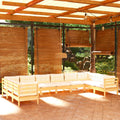 10-piece pine lounge set with cream cushions