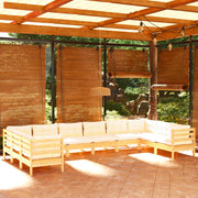 Loungeset 10-delig grenenhout crèmekleurige kussens