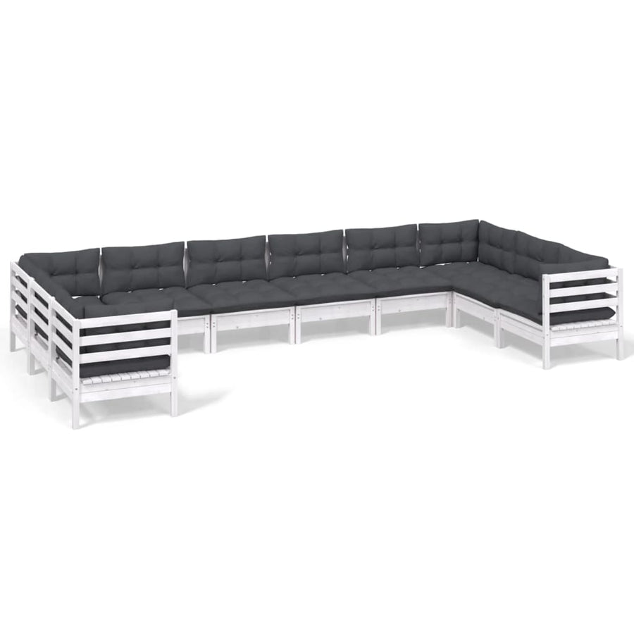 -Delige Loungeset Met Kussens Grenenhout Wit