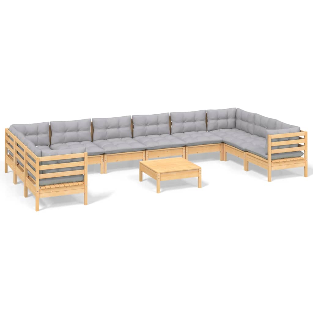 -Delige Loungeset Met Grijze Kussens Grenenhout Bruin en grijs