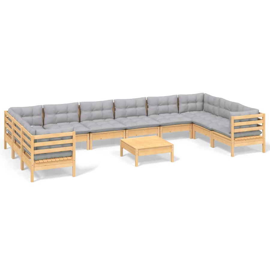 -Delige Loungeset Met Grijze Kussens Grenenhout Bruin en grijs