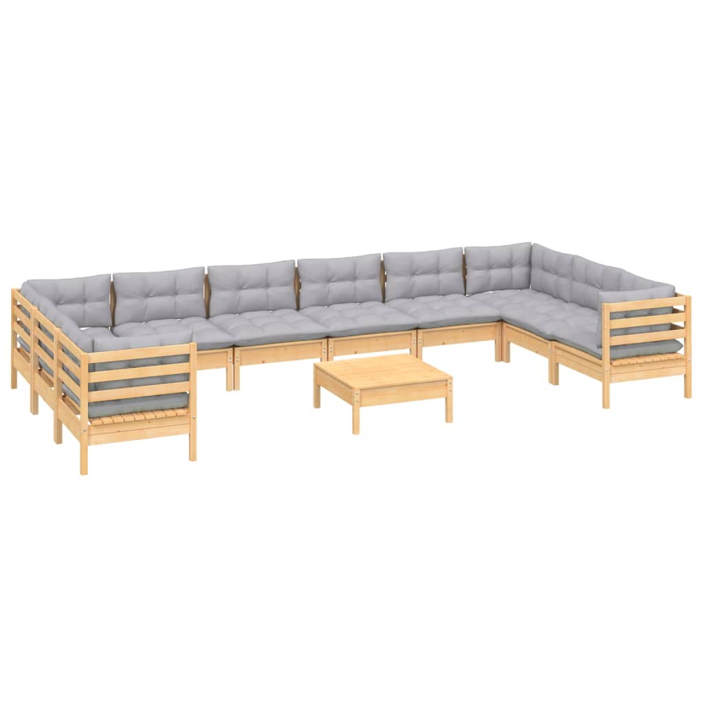 -Delige Loungeset Met Grijze Kussens Grenenhout Bruin en grijs
