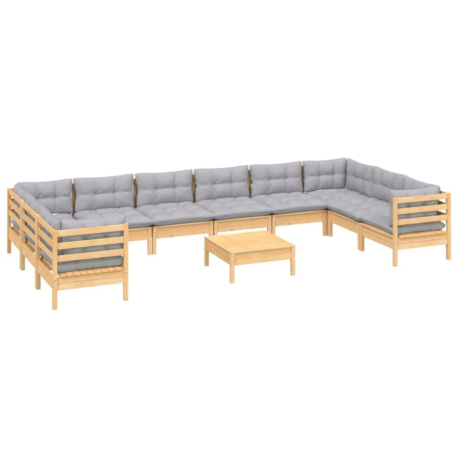 -Delige Loungeset Met Grijze Kussens Grenenhout Bruin en grijs