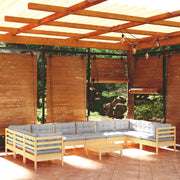 Loungeset 11-delig grenenhout grijs