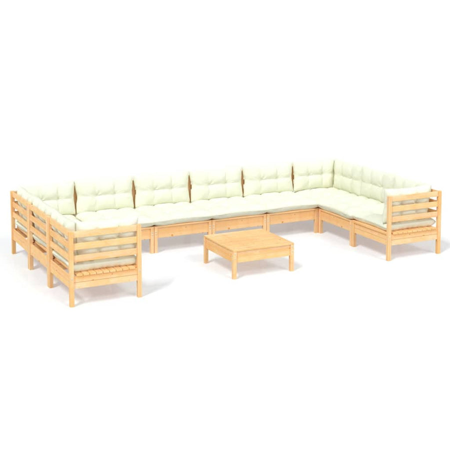 -Delige Loungeset Met Kleurige Kussens Grenenhout Bruin en crème