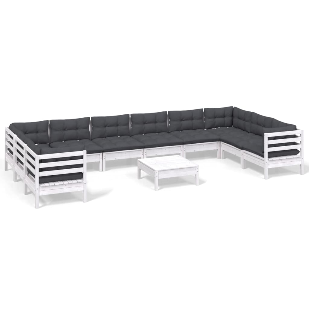 -Delige Loungeset Met Kussens Grenenhout Wit