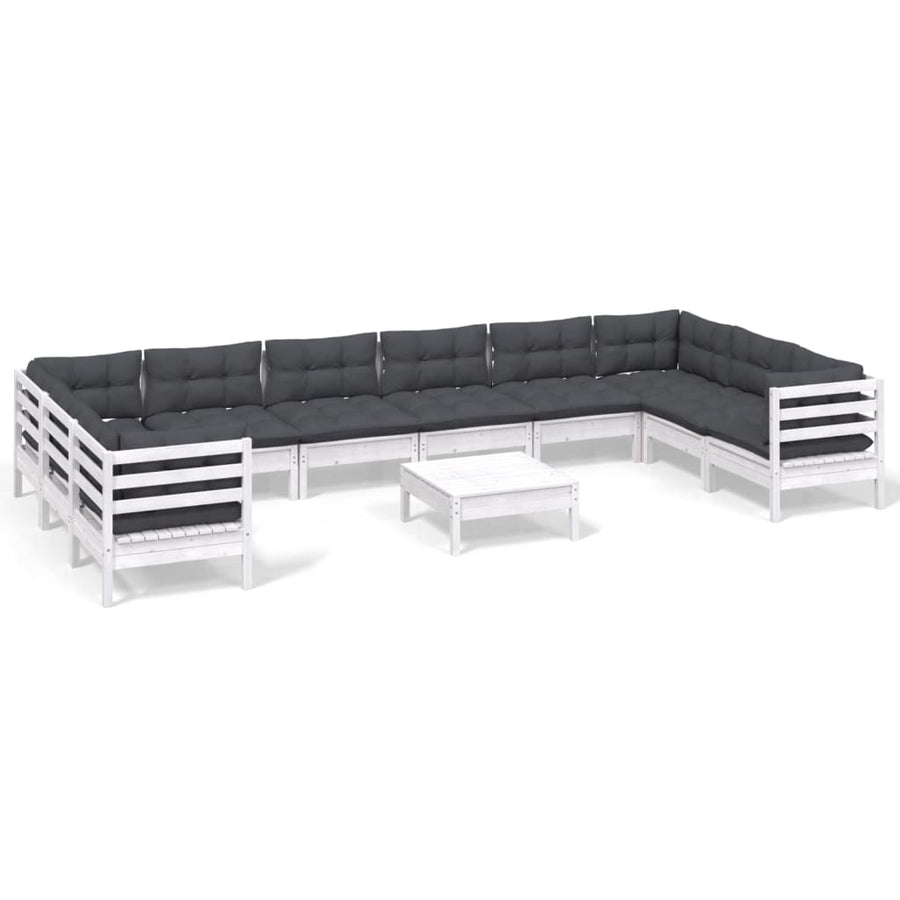 -Delige Loungeset Met Kussens Grenenhout Wit