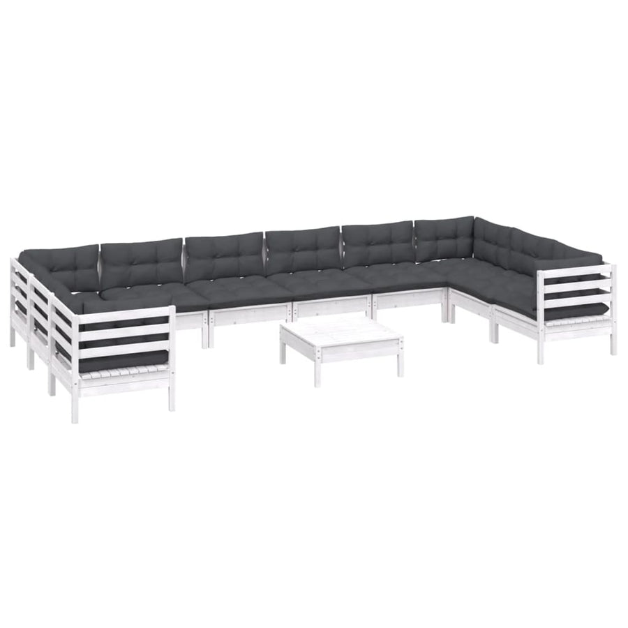 -Delige Loungeset Met Kussens Grenenhout Wit