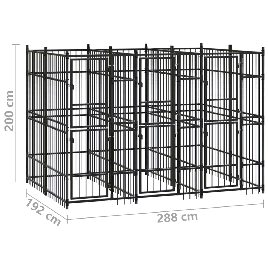 Hondenkennel 5,53 m² staal 288 x 192 x 200 cm Zonder luifel