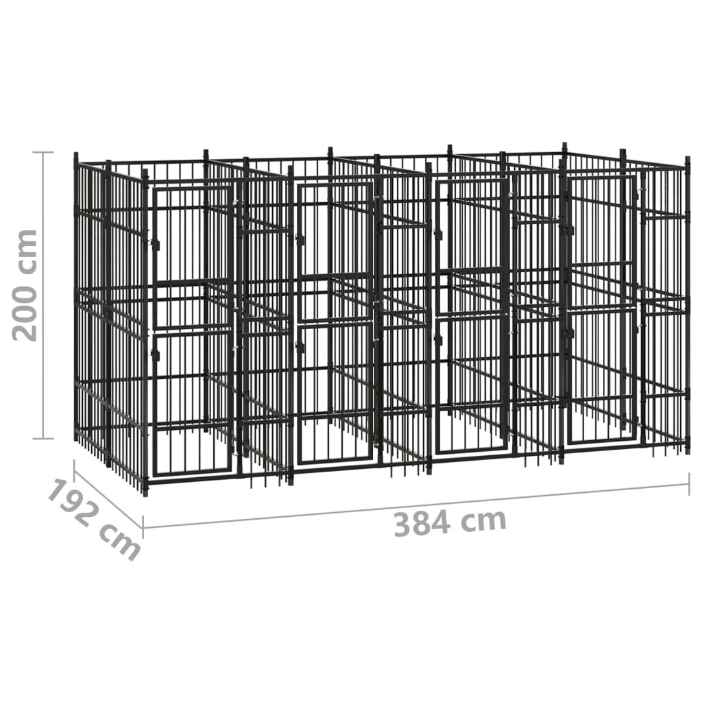 Hondenkennel 7,37 m² staal 384 x 192 x 200 cm Zonder luifel
