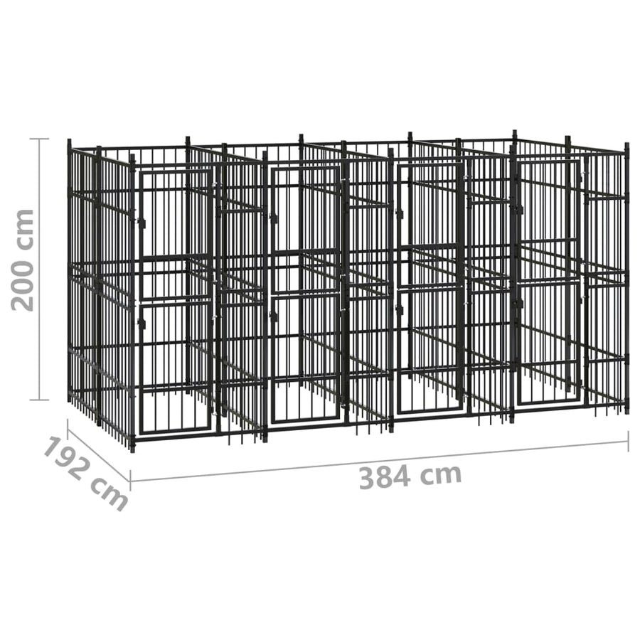 Hondenkennel 7,37 m² staal 384 x 192 x 200 cm Zonder luifel