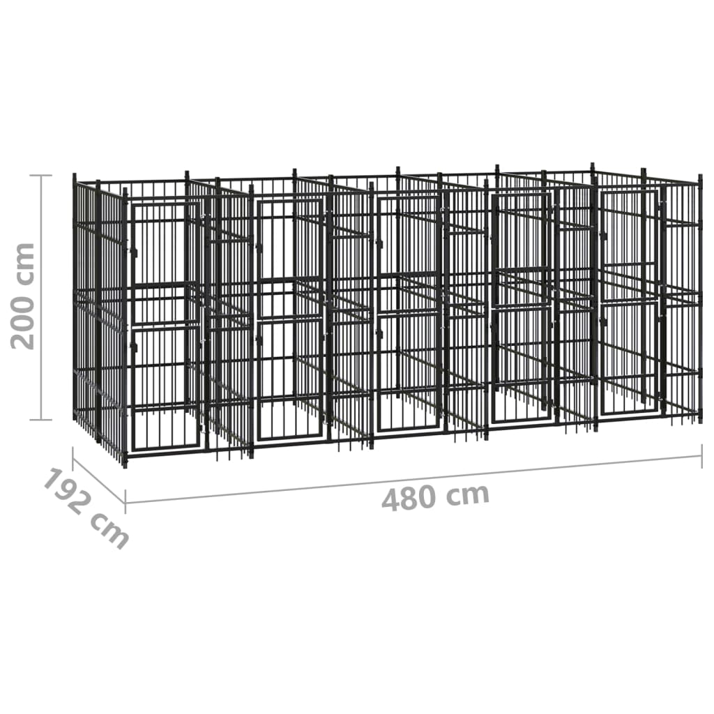 Hondenkennel 9,22 m² staal 480 x 192 x 200 cm Zonder luifel