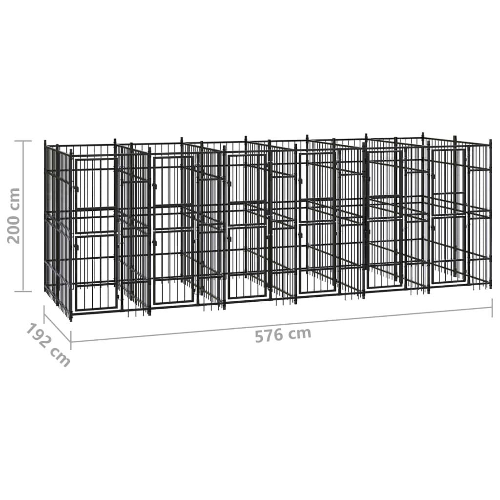 Hondenkennel 11,06 M² Staal 576 x 192 x 200 cm Zonder luifel