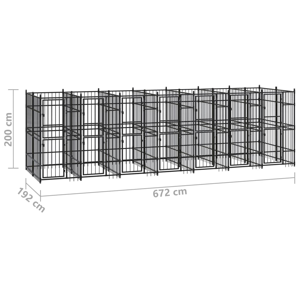 Hondenkennel 12,9 m² staal 672 x 192 x 200 cm Zonder luifel