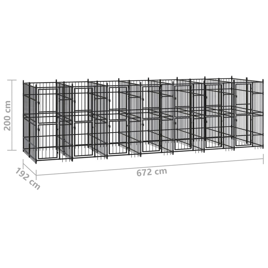Hondenkennel 12,9 m² staal 672 x 192 x 200 cm Zonder luifel
