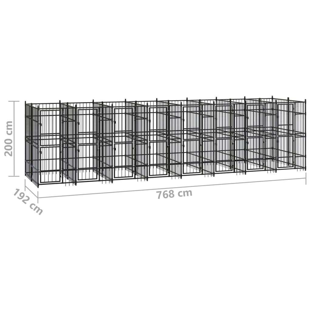 Hondenkennel 14,75 m² staal 768 x 192 x 200 cm Zonder luifel