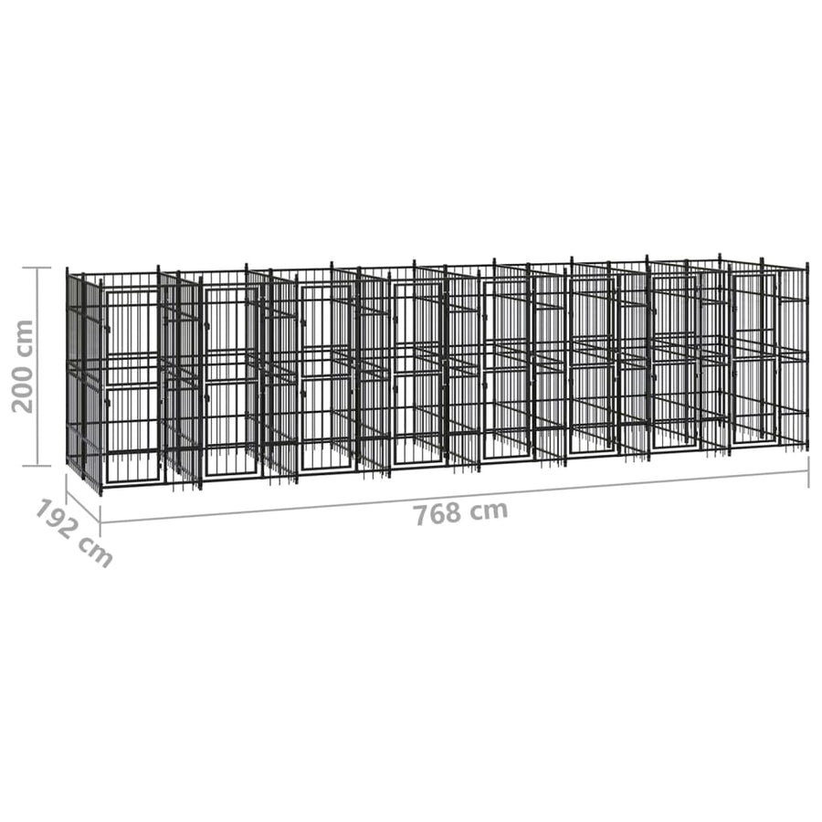 Hondenkennel 14,75 m² staal 768 x 192 x 200 cm Zonder luifel