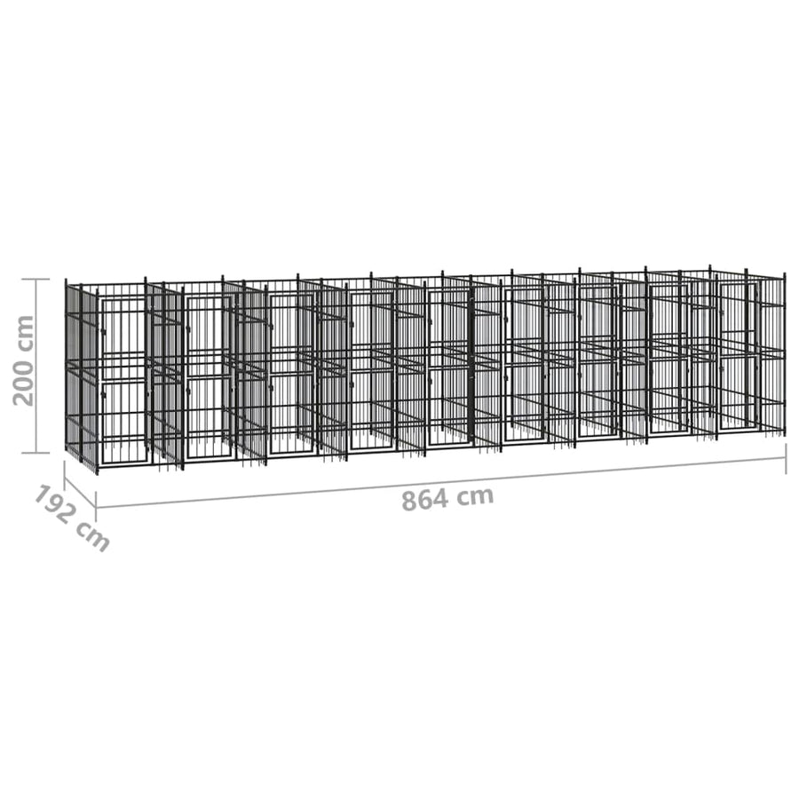 Hondenkennel 16,59 m² staal 864 x 192 x 200 cm Zonder luifel