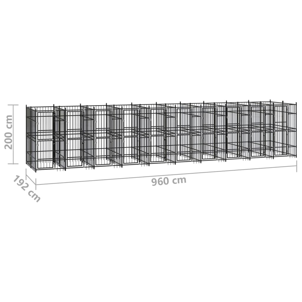 Hondenkennel 18,43 m² staal 960 x 192 x 200 cm Zonder luifel