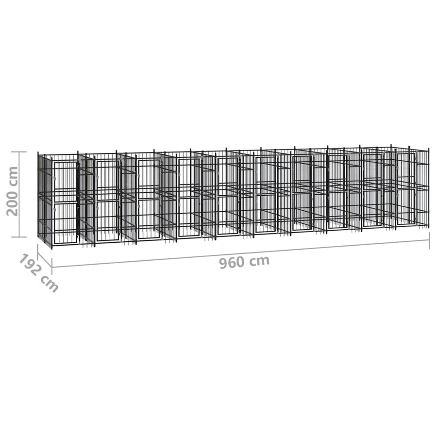 Hondenkennel 18,43 m² staal 960 x 192 x 200 cm Zonder luifel