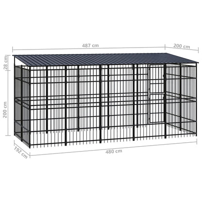 Hondenkennel met dak 9,22 m² staal