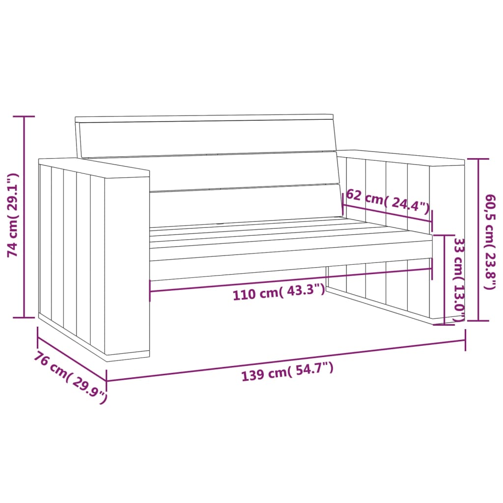 Tuinbank 39 Cm Geïmpregneerd Grenenhout 139 x 76 x 74 cm