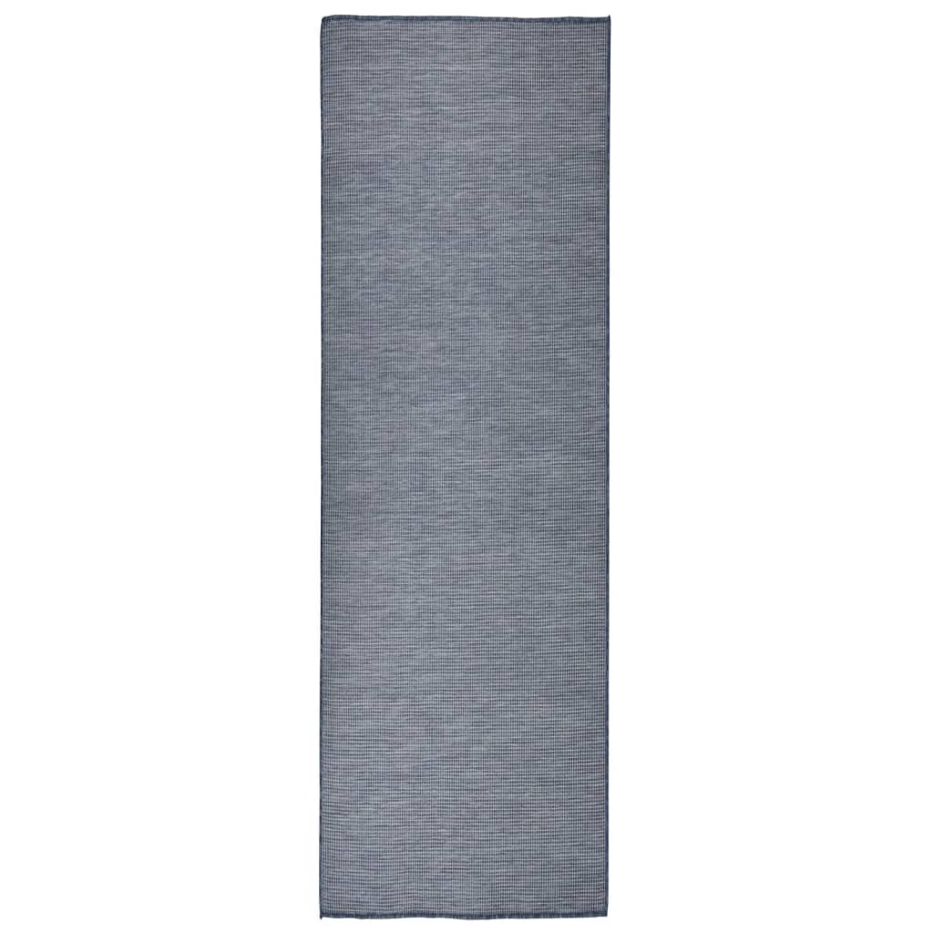 Buitenkleed Platgeweven 80 x 250 cm Blauw