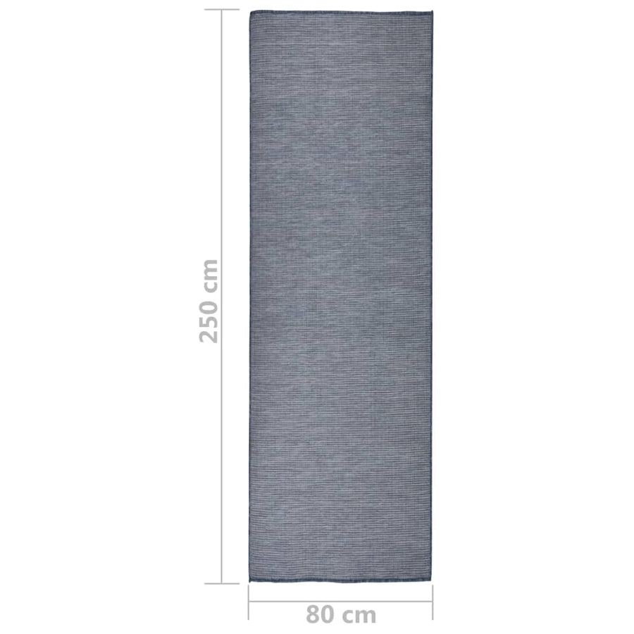 Buitenkleed Platgeweven 80 x 250 cm Blauw