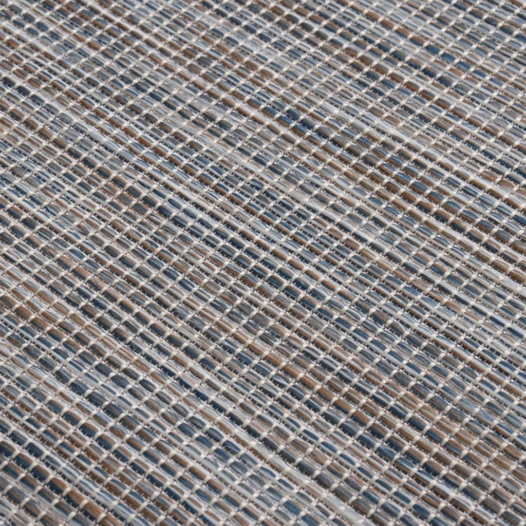 Buitenkleed Platgeweven 80 x 150 cm Bruin en blauw