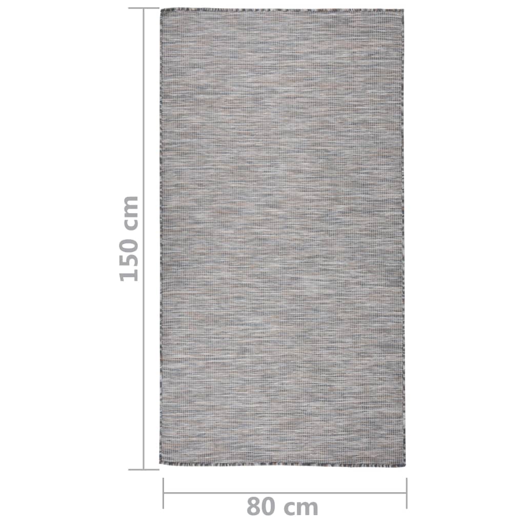 Buitenkleed Platgeweven 80 x 150 cm Bruin en blauw