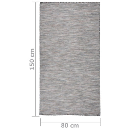 Buitenkleed Platgeweven 80 x 150 cm Bruin en blauw