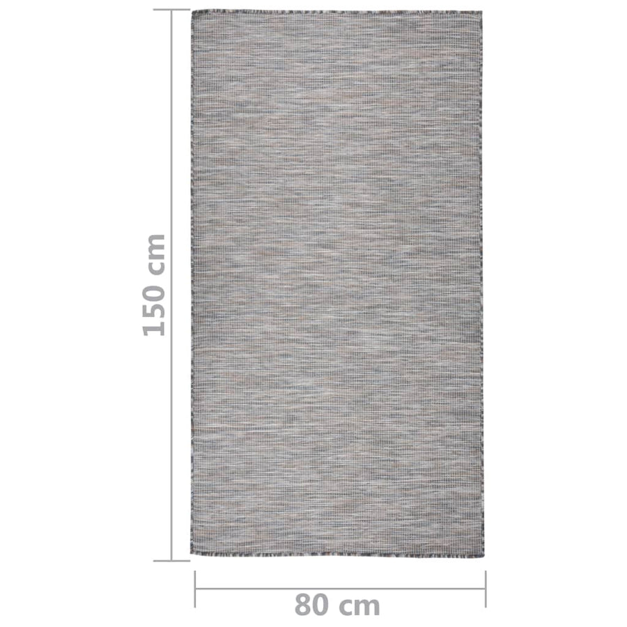 Buitenkleed Platgeweven 80 x 150 cm Bruin en blauw