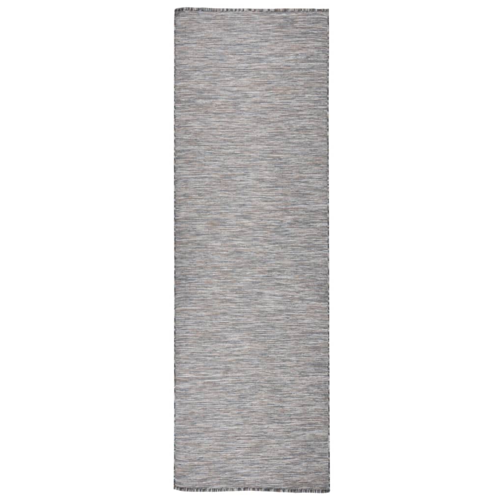 Buitenkleed Platgeweven 80 x 250 cm Bruin en blauw