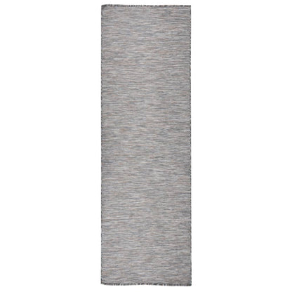 Buitenkleed Platgeweven 80 x 250 cm Bruin en blauw