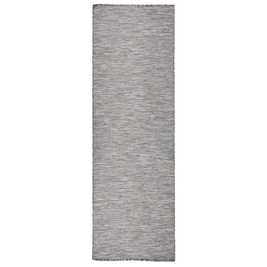 Buitenkleed Platgeweven 80 x 250 cm Bruin en blauw