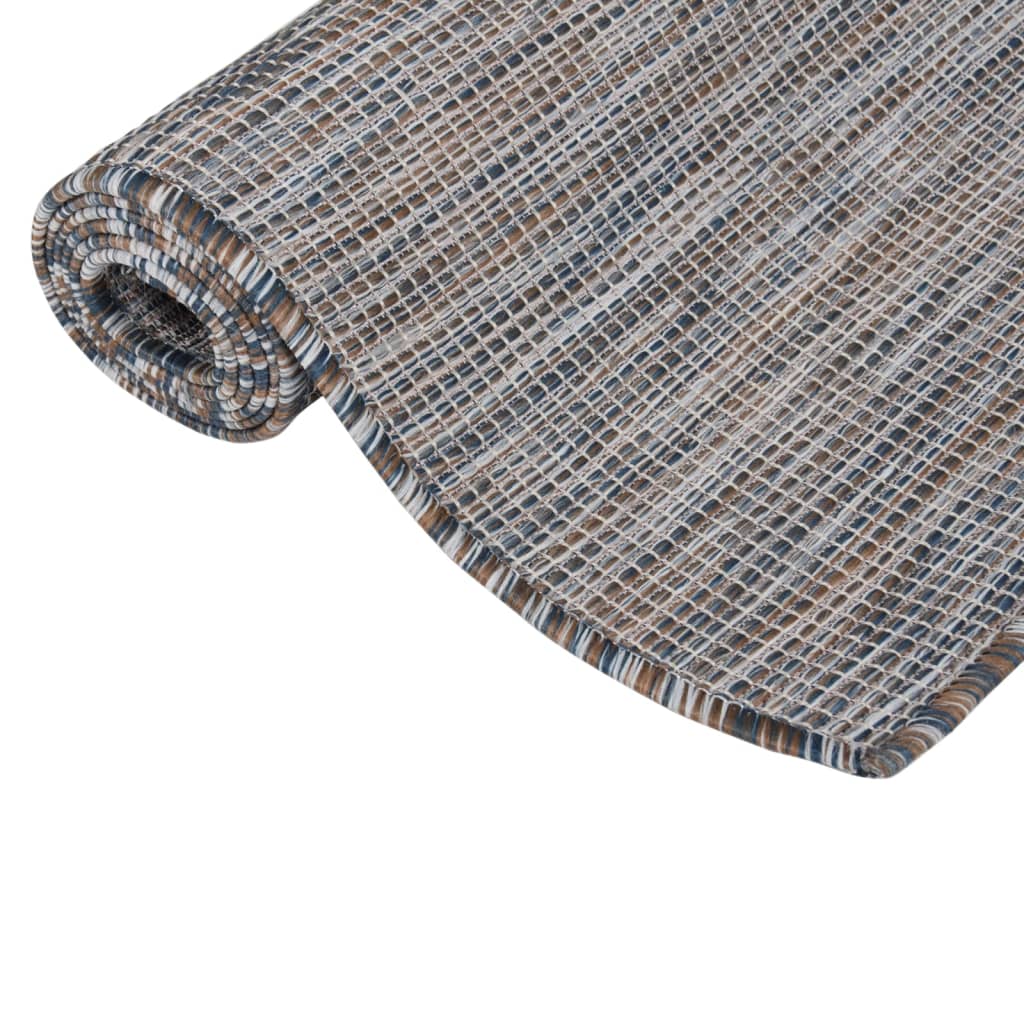 Buitenkleed Platgeweven 80 x 250 cm Bruin en blauw