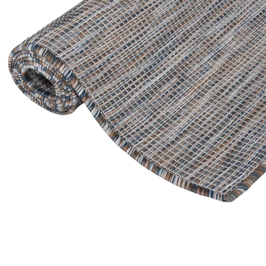Buitenkleed platgeweven 100x200 cm bruin en blauw