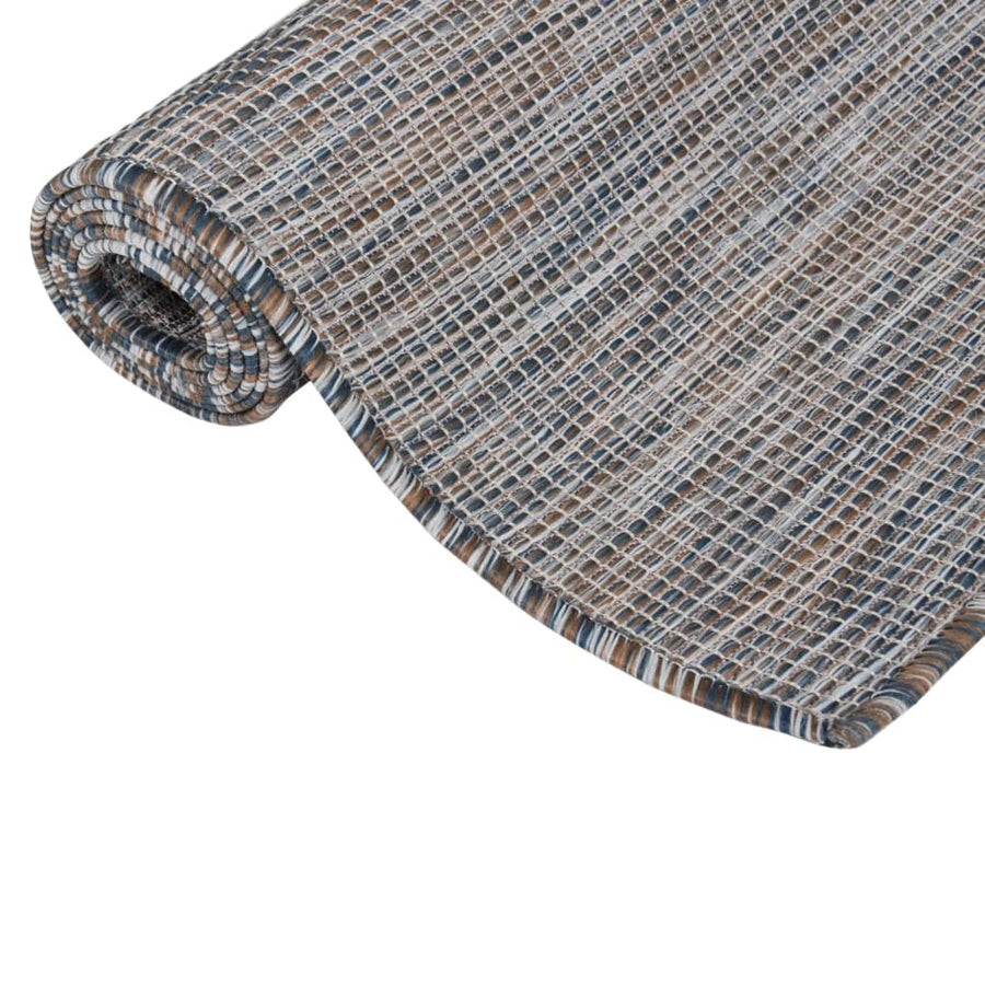 Buitenkleed Platgeweven 200 x 280 cm Bruin en blauw