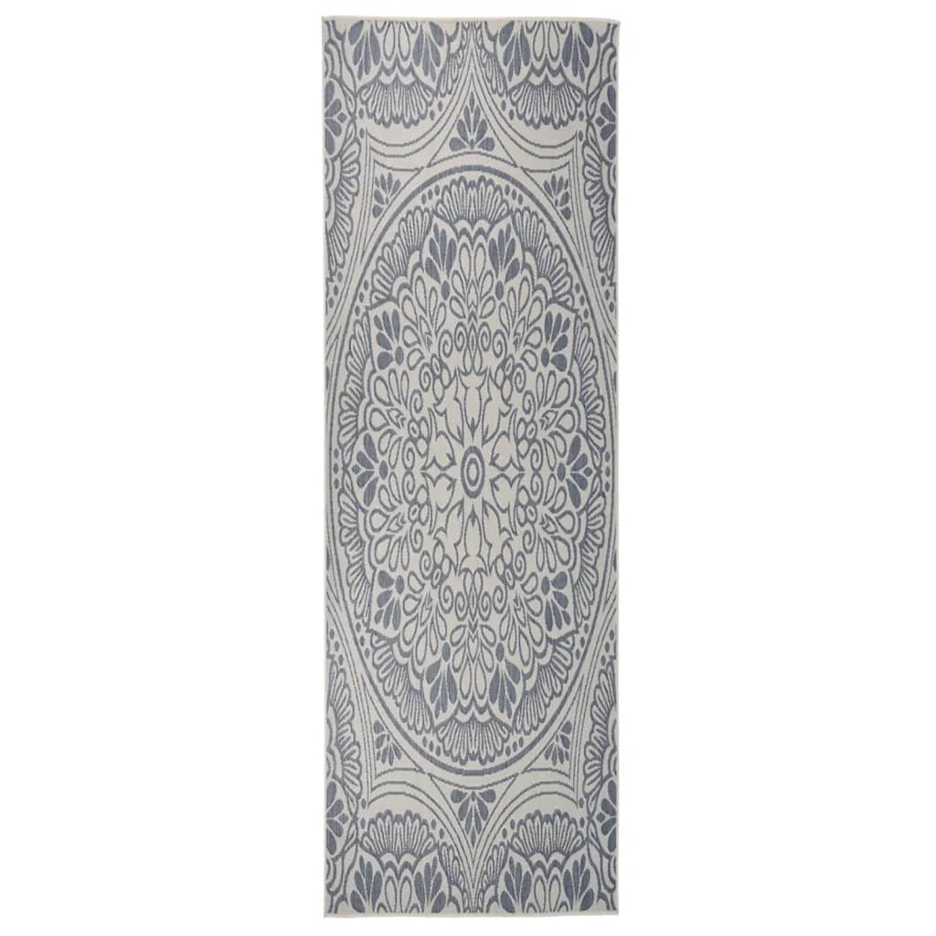 Buitenkleed Met Patroon Platgeweven 80X250 Cm Blauw 80 x 250 cm Blauw patroon