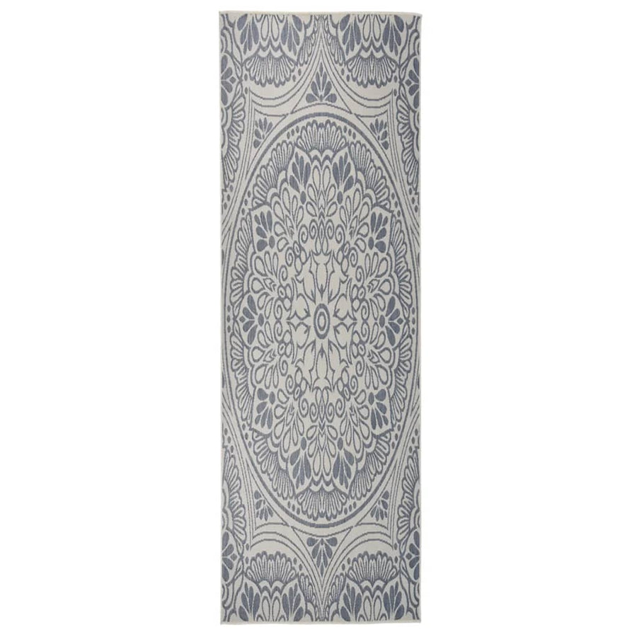 Buitenkleed Met Patroon Platgeweven 80X250 Cm Blauw 80 x 250 cm Blauw patroon