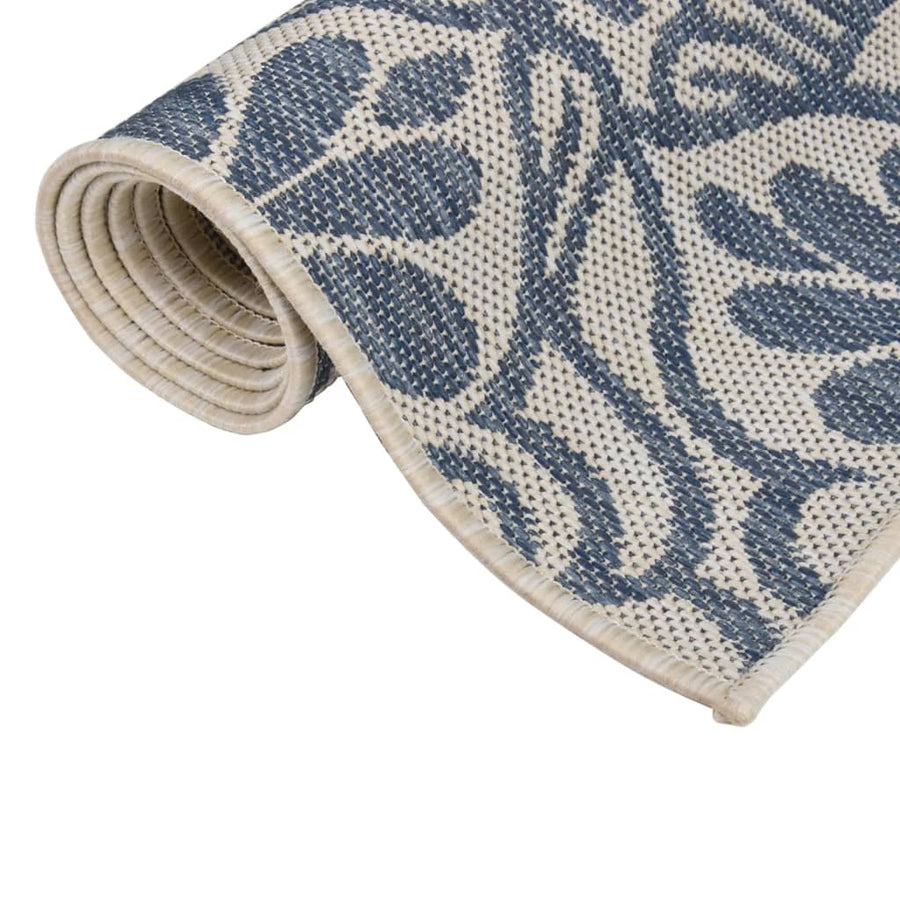 Buitenkleed Met Patroon Platgeweven 80X250 Cm Blauw 80 x 250 cm Blauw patroon