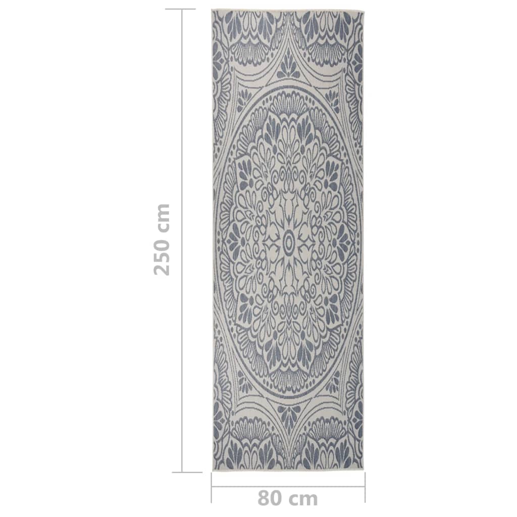 Buitenkleed Met Patroon Platgeweven 80X250 Cm Blauw 80 x 250 cm Blauw patroon