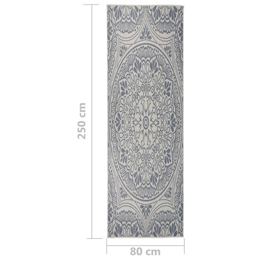 Buitenkleed Met Patroon Platgeweven 80X250 Cm Blauw 80 x 250 cm Blauw patroon