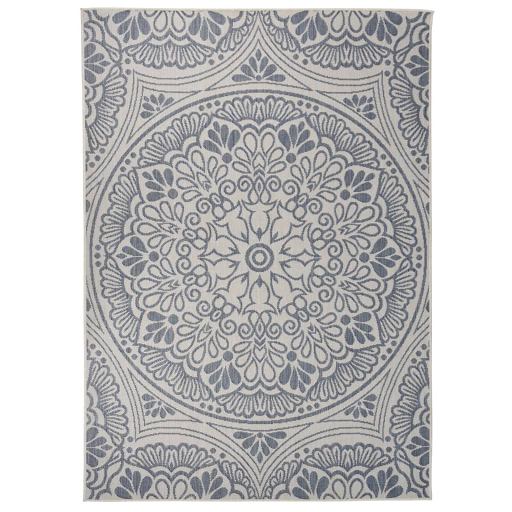 Buitenkleed Met Patroon Platgeweven 120X170 Cm Blauw 120 x 170 cm Blauw patroon