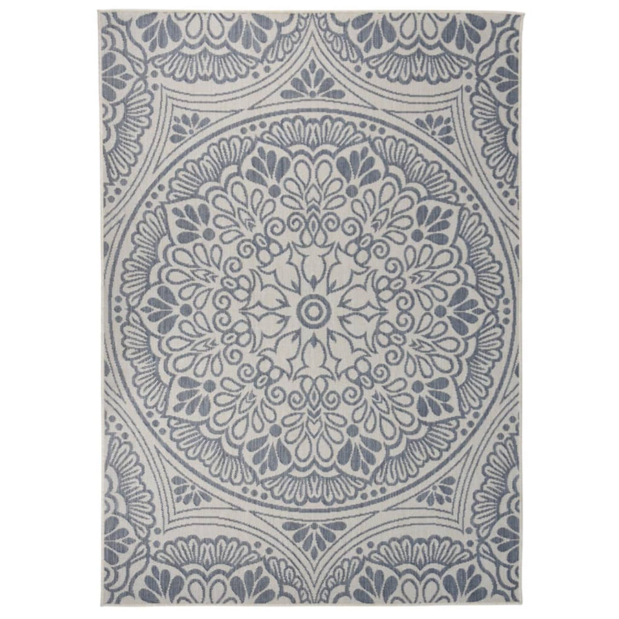 Buitenkleed Met Patroon Platgeweven 120X170 Cm Blauw 120 x 170 cm Blauw patroon